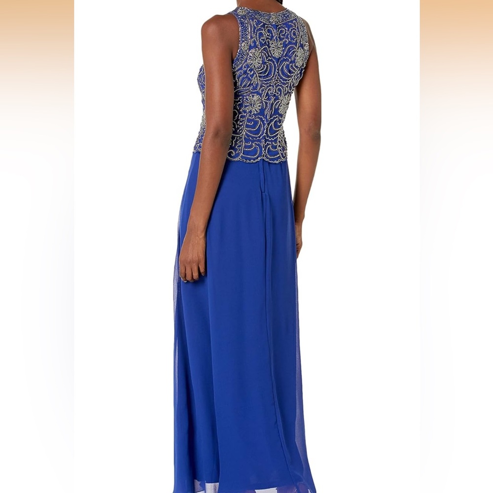 J Kara Scallop Beaded Pop Over Gown in royal blue 16W - Picture 6 of 6